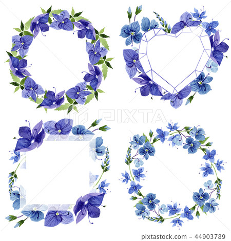 Watercolor blue Veronica flower. Floral botanical flower. Frame border ornament square. 44903789