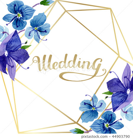 Watercolor blue Veronica flower. Floral botanical flower. Frame border ornament square. 44903790