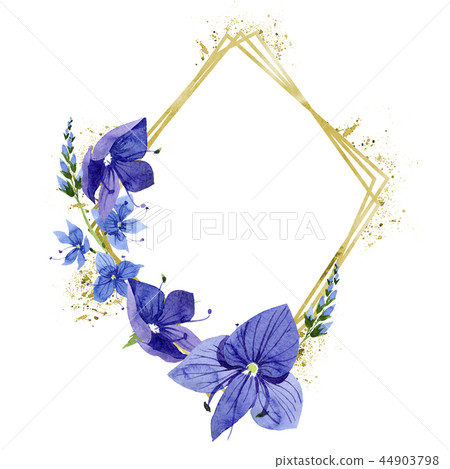 Watercolor blue Veronica flower. Floral botanical flower. Frame border ornament square. 44903798