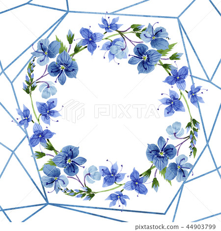 Watercolor blue Veronica flower. Floral botanical flower. Frame border ornament square. 44903799