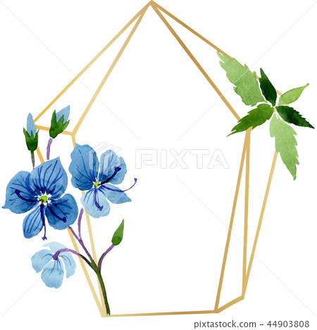 Watercolor blue Veronica flower. Floral botanical flower. Frame border ornament square. 44903808