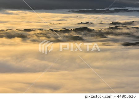 Clouds and hills of morning mist over the Chichibu Basin that shines in the morning sun 44906620