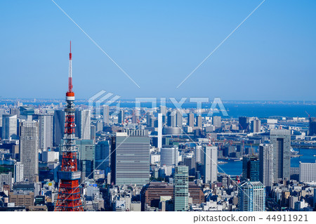 東京塔東京塔以高像素率向左邊的台場方向拍攝 東京塔東京塔以高像素率向左邊的台場方向拍攝 44911921