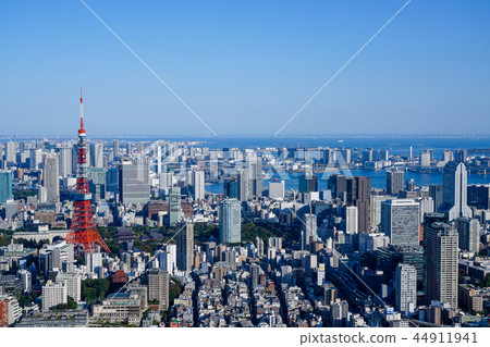 東京塔東京塔以高像素率向左邊的台場方向拍攝 東京塔東京塔以高像素率向左邊的台場方向拍攝 44911941