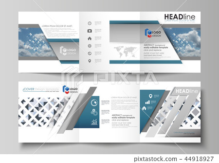 Business templates for tri fold square brochures. Leaflet cover, flat style layout. Blue color Business templates for tri fold square brochures. Leaflet cover, flat style layout. Blue color 44918927