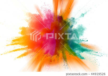 Multicolored powder explosion on white background. 44919526