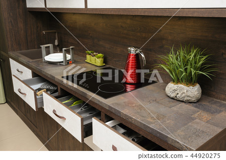 Luxury modern beige kitchen interior Luxury modern beige kitchen interior 44920275
