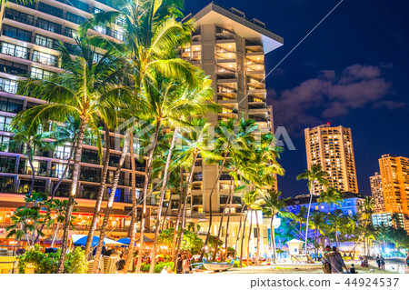 "Hawaii" Waikiki Beach Twilight Night View 44924537