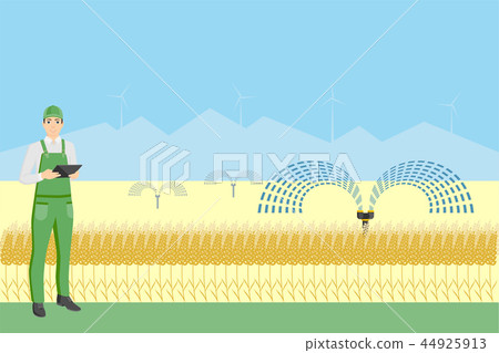 Farmer with tablet in a wheat field - Stock Illustration [44925913] - PIXTA