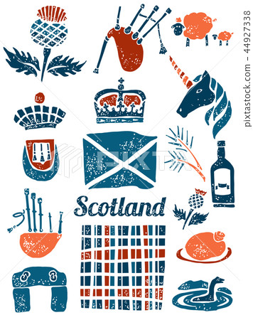 Symbols of Scotland set in lino style Symbols of Scotland set in lino style 44927338