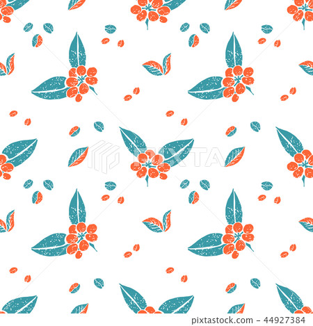 Seamless pattern in naive lino style, coffee Seamless pattern in naive lino style, coffee 44927384