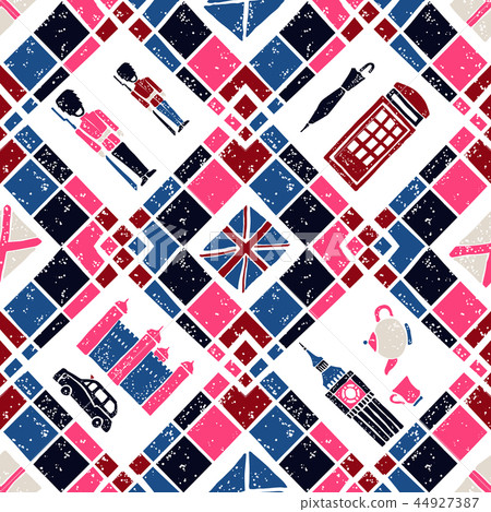 Seamless pattern Argyle and English Symbols 44927387