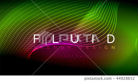 Neon glowing fluid wave lines, magic energy space light concept, abstract background wallpaper 44928652