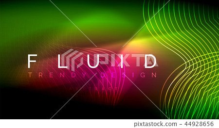 Neon glowing fluid wave lines, magic energy space light concept, abstract background wallpaper Neon glowing fluid wave lines, magic energy space light concept, abstract background wallpaper 44928656