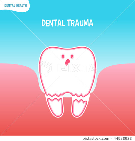 Cartoon bad tooth icon with dental trauma Cartoon bad tooth icon with dental trauma 44928928