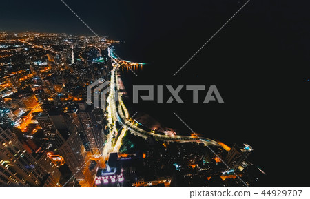 Chicago streets along Lake Michigan from above 44929707