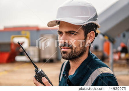 Marine Deck Officer or Chief mate on deck of vessel or ship 44929975