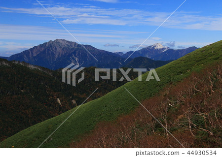 A way to the summit of Shiomiyama in the Southern Alps From Mt. Hahatakake to Senjogatake, distant views of Kaikomagagatake 44930534