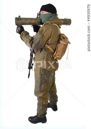 fighter with RPG rocket launcher isolated on white 44930976