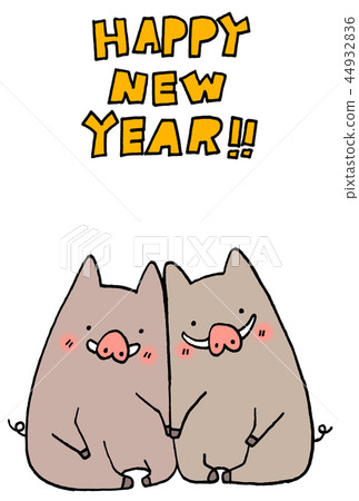 Cute Year of the Year greeting card illustration of wild boar and wild boar Cute Year of the Year greeting card illustration of wild boar and wild boar 44932836