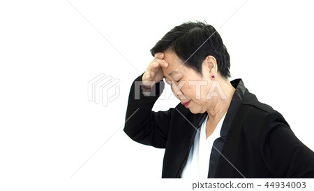 Asian senior business woman upset unhappy Asian senior business woman upset unhappy 44934003