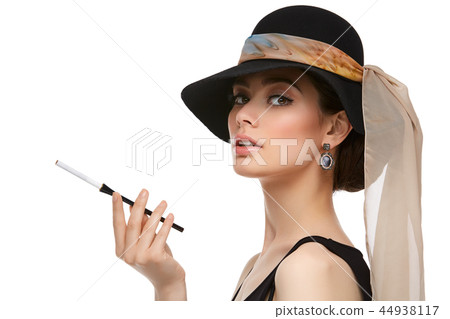 beautiful young woman in retro style with cigarette beautiful young woman in retro style with cigarette 44938117