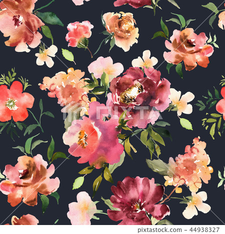 Watercolor floral seamless pattern with... - Stock Illustration ...