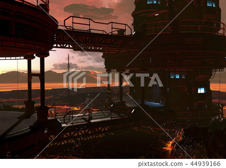 3D Illustration of a futuristic base on an alien planet 3D Illustration of a futuristic base on an alien planet 44939166
