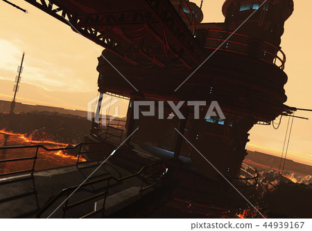 3D Illustration of a futuristic base on an alien planet 44939167