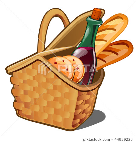 Picnic wicker basket with food product, oatmeal... - Stock Illustration ...