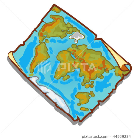 Vintage world map on the piece of faded old paper with torn edges. Vector illustration. 44939224