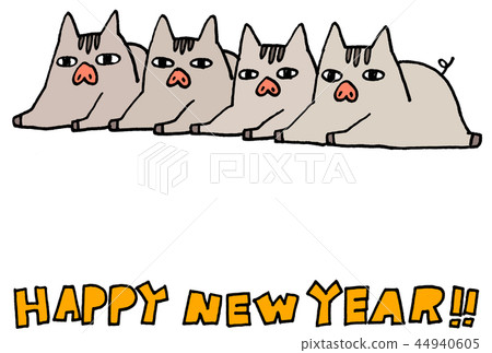 Illustration New Year's card for simple yearling (wild boar) Illustration New Year's card for simple yearling (wild boar) 44940605