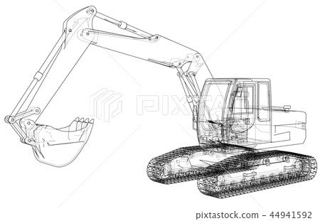 Excavator concept outline. Vector 44941592