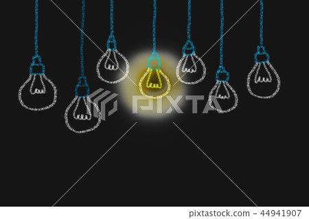Hand drawing with bulb light idea. concept of big  44941907