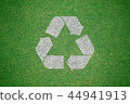 White recycle logo painted on green grass field fr 44941913