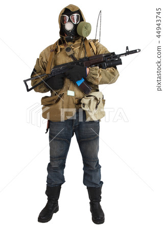 Stalker in gas mask with ak 47 gun 44943745