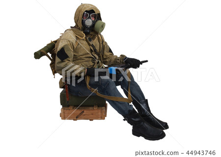 Stalker in gas mask with ak 47 gun 44943746