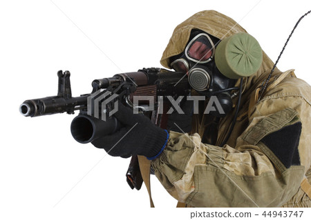 Stalker in gas mask with ak 47 gun Stalker in gas mask with ak 47 gun 44943747