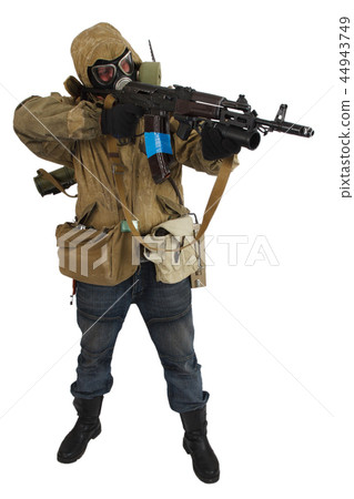 Stalker in gas mask with ak 47 gun 44943749