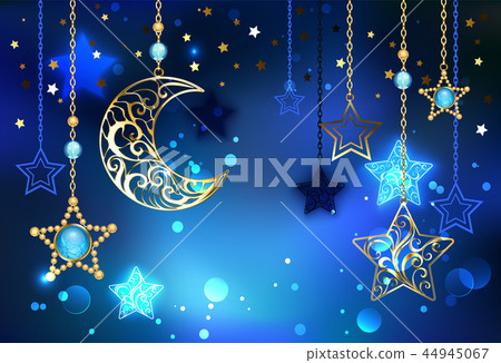 Gold crescent on blue background - Stock Illustration [44945067] - PIXTA