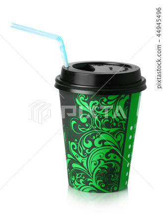 green paper Cup to drink with straw green paper Cup to drink with straw 44945496