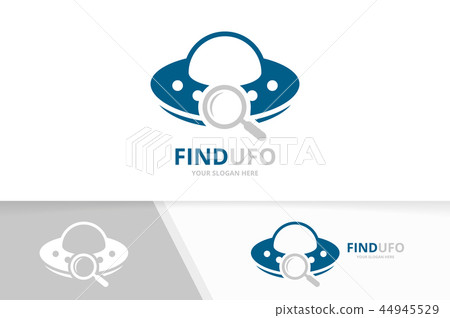 Vector UFO and loupe logo combination. Spaceship and magnifying symbol or icon. Unique alien and 44945529