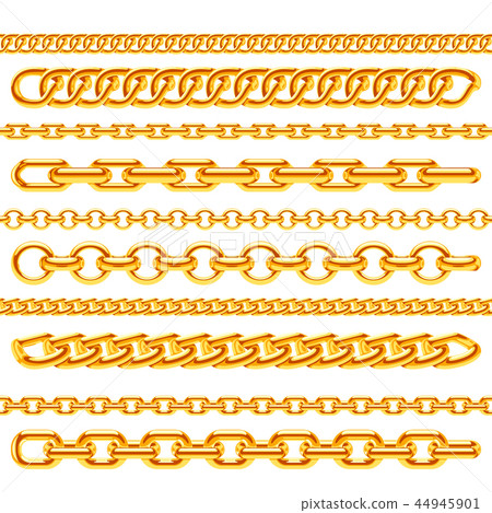 Realistic gold necklace chains vector brushes set 44945901