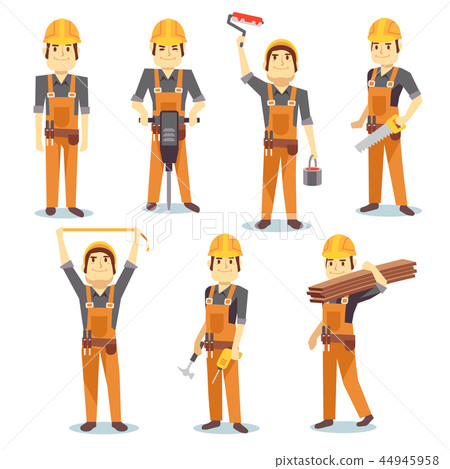 Construction engineering industrial workers working with building tools and equipment vector people Construction engineering industrial workers working with building tools and equipment vector people 44945958