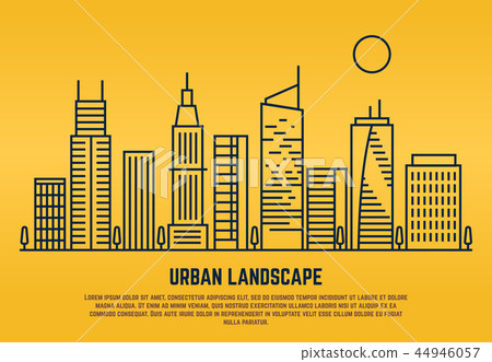 Urban landscape in line vector style - Stock Illustration [44946057 ...