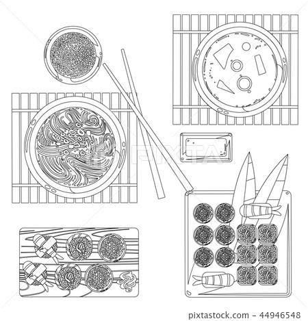 Japanese food vector contour drawing in black and white 44946548