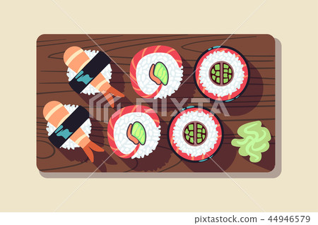 Japanese sushi over a plate vector illustration Japanese sushi over a plate vector illustration 44946579