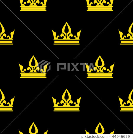 Golden crowns black vector seamless pattern 44946659