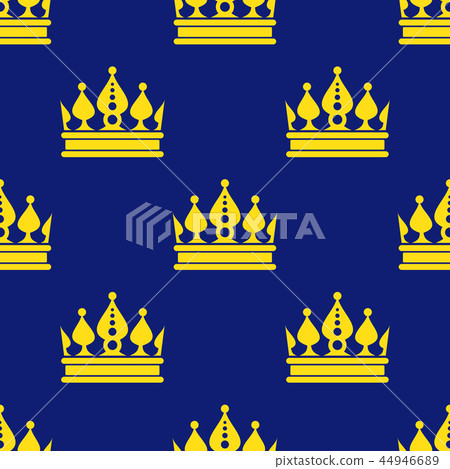 Golden crowns blue vector seamless pattern 44946689