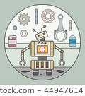 Vector picture of broken robot with error sign 44947614